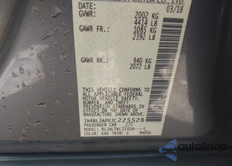 2018 Nissan Altima 3.5 Sl z USA, uszkodzony, nr VIN 1N4BL3APXJC225528